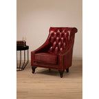 Deep Red Leather Lounge Chair with Tufted Back | Victor