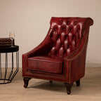 Deep Red Leather Lounge Chair with Tufted Back | Victor