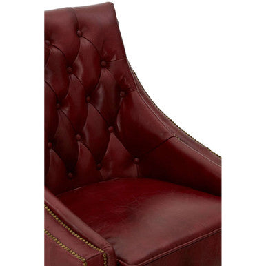 Deep Red Leather Lounge Chair with Tufted Back | Victor