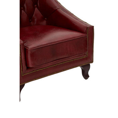 Deep Red Leather Lounge Chair with Tufted Back | Victor