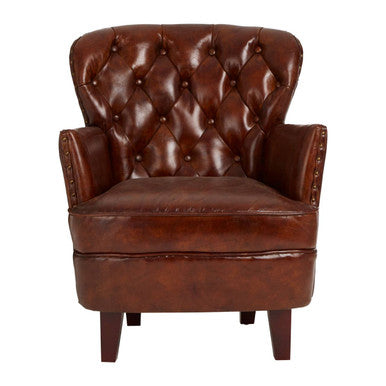 #Victor Brown Leather Armchair with Button Tufted Back