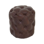 Button Tufted Brown Leather Stool | Victor