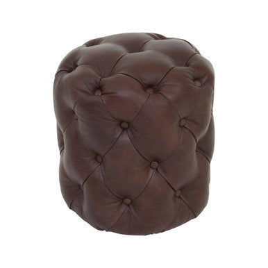 Button Tufted Brown Leather Stool | Victor