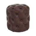 Button Tufted Brown Leather Stool | Victor