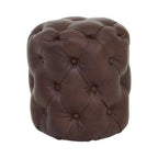 Button Tufted Brown Leather Stool | Victor