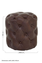 Button Tufted Brown Leather Stool | Victor