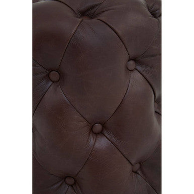 Button Tufted Brown Leather Stool | Victor