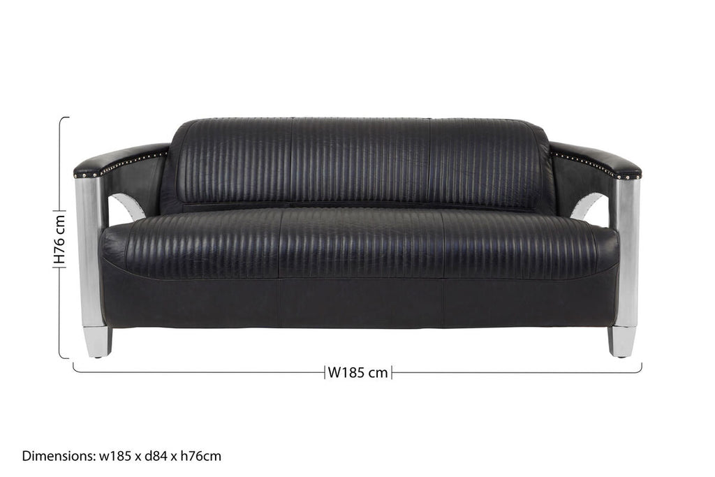 3 Seater Black Leather Sofa | Victor
