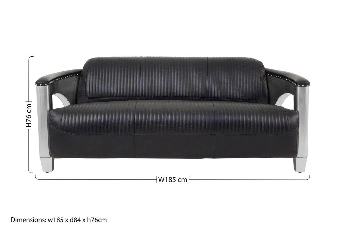 3 Seater Black Leather Sofa | Victor