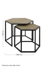 Set of 2 Natural Wood and Black Hexagon Side Tables with Black Metal Frame | Babita