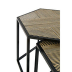 Set of 2 Natural Wood and Black Hexagon Side Tables with Black Metal Frame | Babita