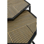 Set of 2 Natural Wood and Black Hexagon Side Tables with Black Metal Frame | Babita