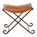 Brown Leather and Iron Folding Stool | Buffalo