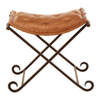 Brown Leather and Iron Folding Stool | Buffalo