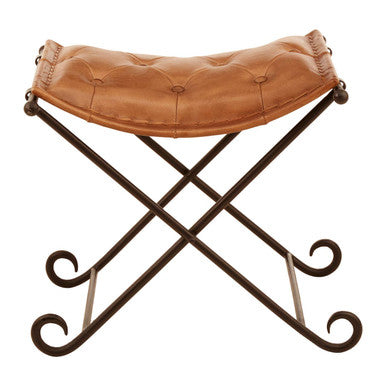 Brown Leather and Iron Folding Stool | Buffalo