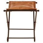 Brown Leather and Iron Folding Stool | Buffalo