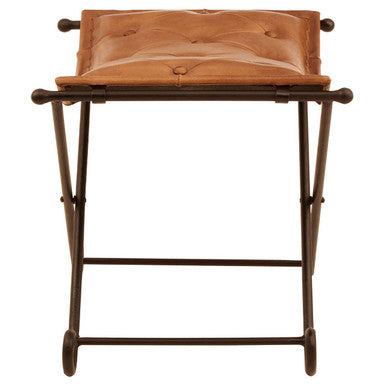 Brown Leather and Iron Folding Stool | Buffalo