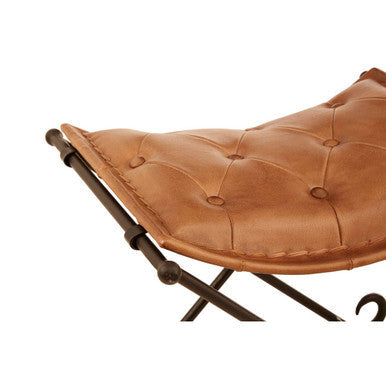 Brown Leather and Iron Folding Stool | Buffalo