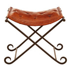 Tan Leather and Iron Folding Stool | Buffalo