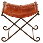 Tan Leather and Iron Folding Stool | Buffalo