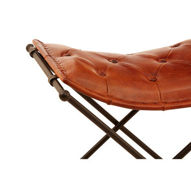 Tan Leather and Iron Folding Stool | Buffalo