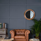 Tan Genuine Leather Round Wall Mirror | Churchill