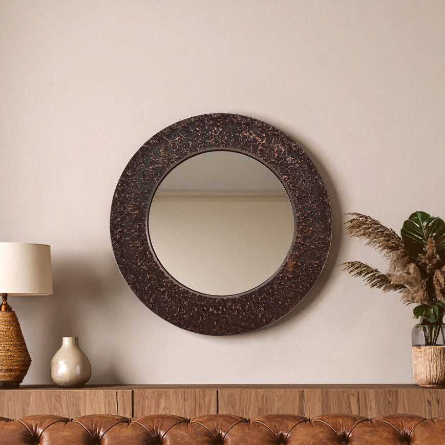 Copper Finish Round Wall Mirror | Akola