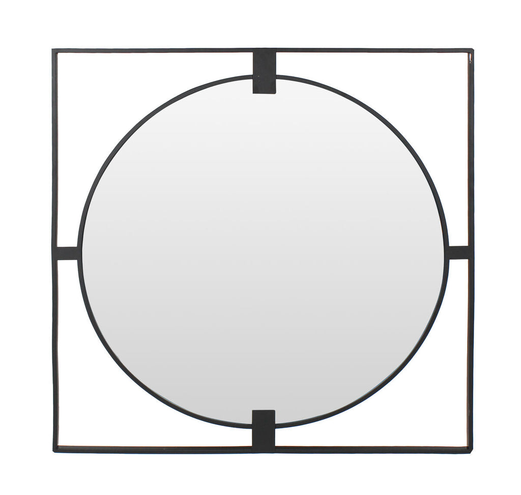 Large Square Black Metal Frame Round Insert Wall Mirror | Trento
