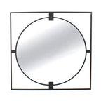 Large Square Black Metal Frame Round Insert Wall Mirror | Trento