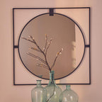 Large Square Black Metal Frame Round Insert Wall Mirror | Trento