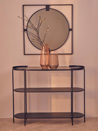 Small Square Black Metal Frame Round Insert Wall Mirror | Trento