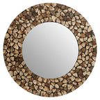 Round Black Wall Mirror with Seashell Inlay | Palu