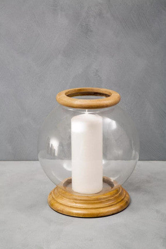 Hurricane Small Candle Holder with Wood Rim | Hampstead