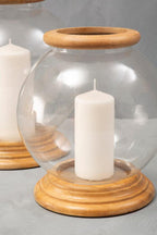 Hurricane Small Candle Holder with Wood Rim | Hampstead