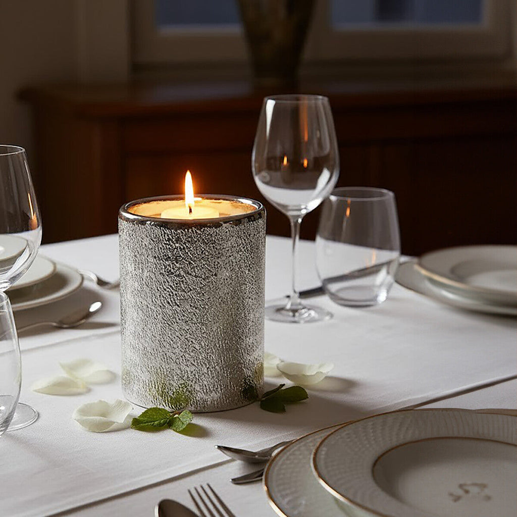Silver Hammered Effect Small Candle Holder | Safia