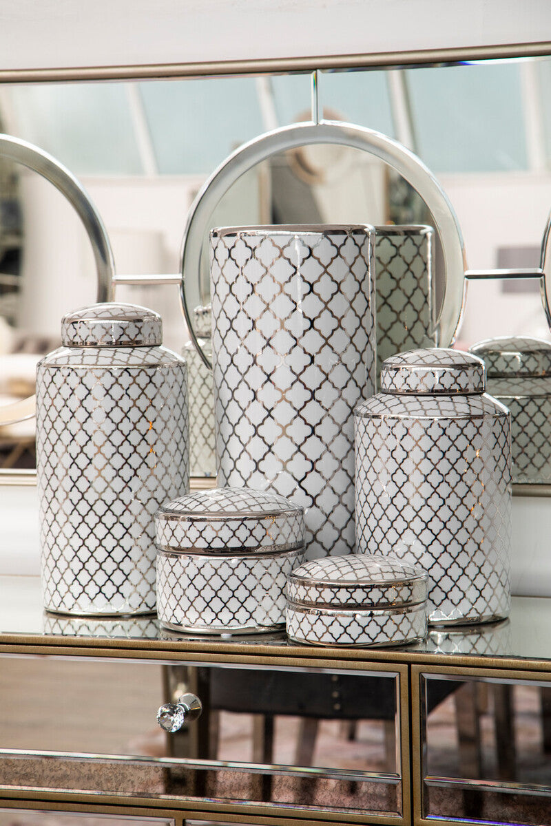 White and Silver Large Ceramic Box | Renne