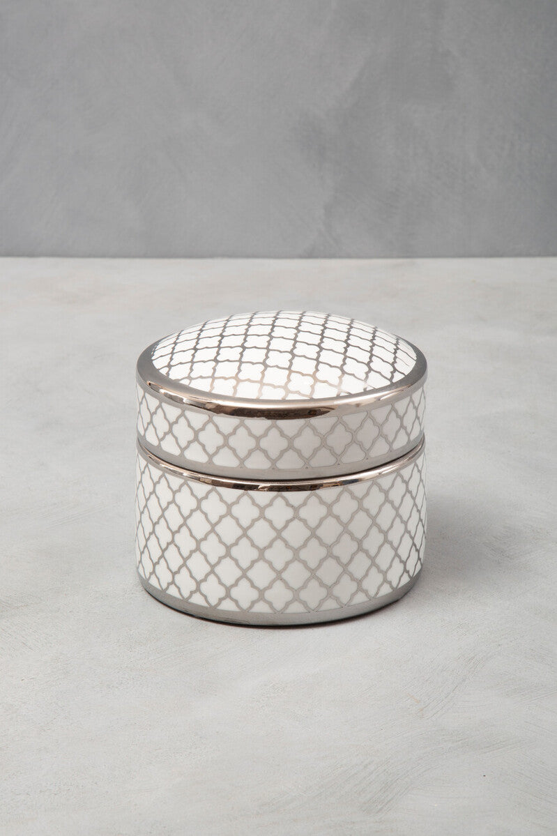 White and Silver Large Ceramic Box | Renne