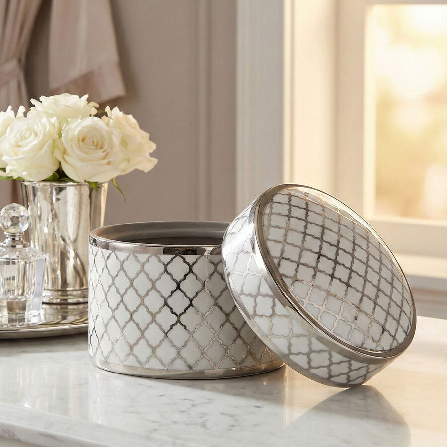 White and Silver Large Ceramic Box | Renne