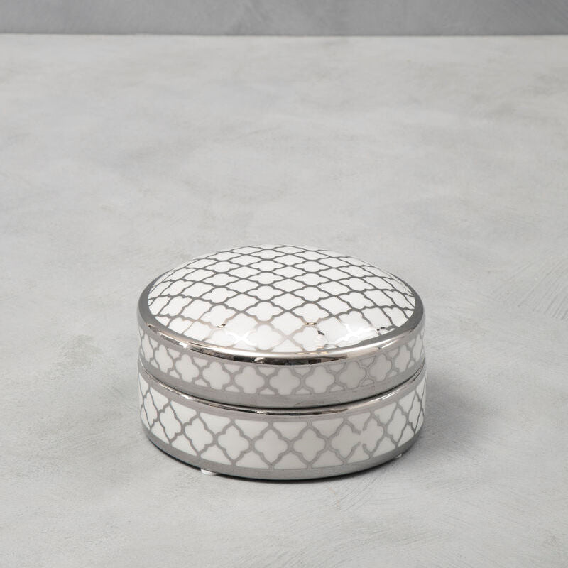 White and Silver Small Ceramic Box | Renne