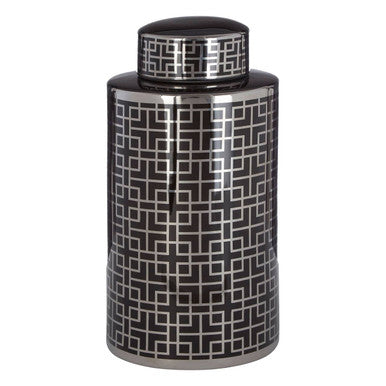 Black and Silver Finish Large Ceramic Jar | Daria