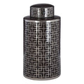 Black and Silver Finish Small Ceramic Jar | Daria