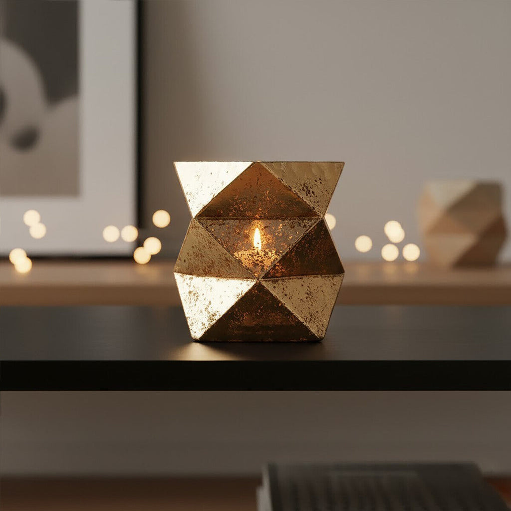 Small Gold Finish Glass Candle Holder | Rambia