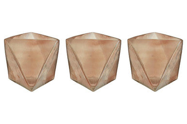 Set of 3 Pink Glass Candle Holders | Rambia