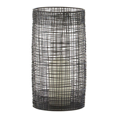Large Black Woven Wire Candle Holder with Glass Insert | Trento