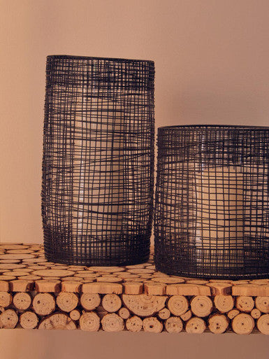 Large Black Woven Wire Candle Holder with Glass Insert | Trento