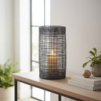 Large Black Woven Wire Candle Holder with Glass Insert | Trento