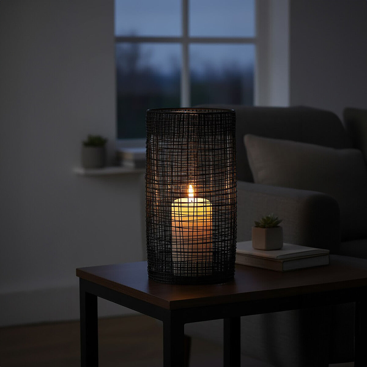 Large Black Woven Wire Candle Holder with Glass Insert | Trento