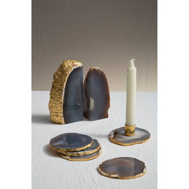Bowerbird Agata Set of 4 Agate Grey and Gold Coasters