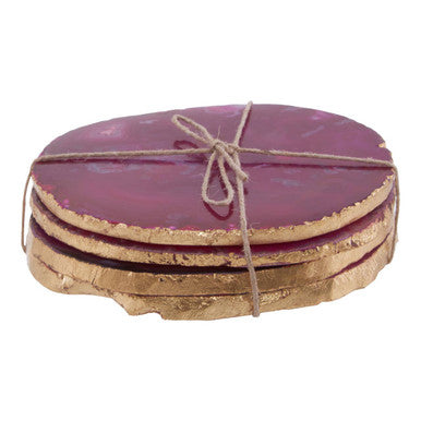 Set of 4 Agate Pink and Gold Coasters | Bowerbird Agata