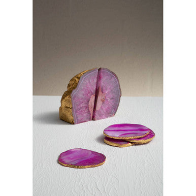 Set of 4 Agate Pink and Gold Coasters | Bowerbird Agata